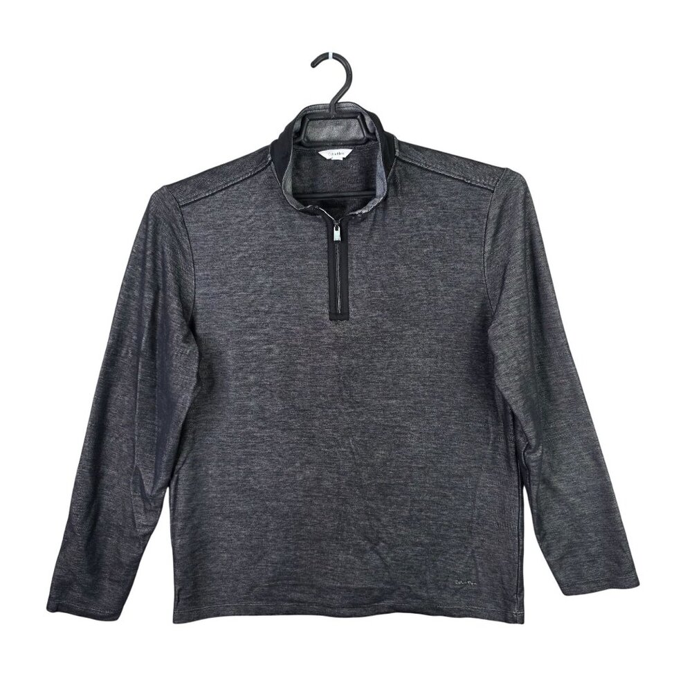 Mens Calvin Klein Gray 1/4 Zip Pullover Shirt Long Sleeve Cotton Polyester L